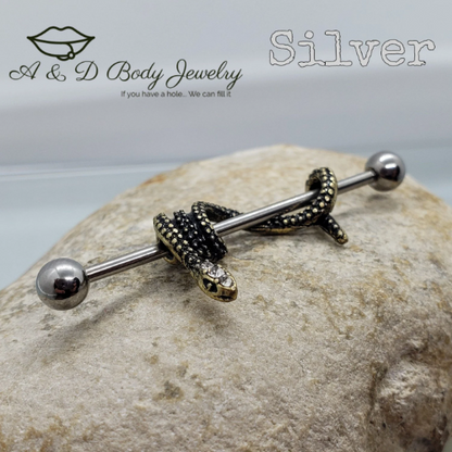 Gold Plated Snake Industrial Barbell ~ Industrial Piercing